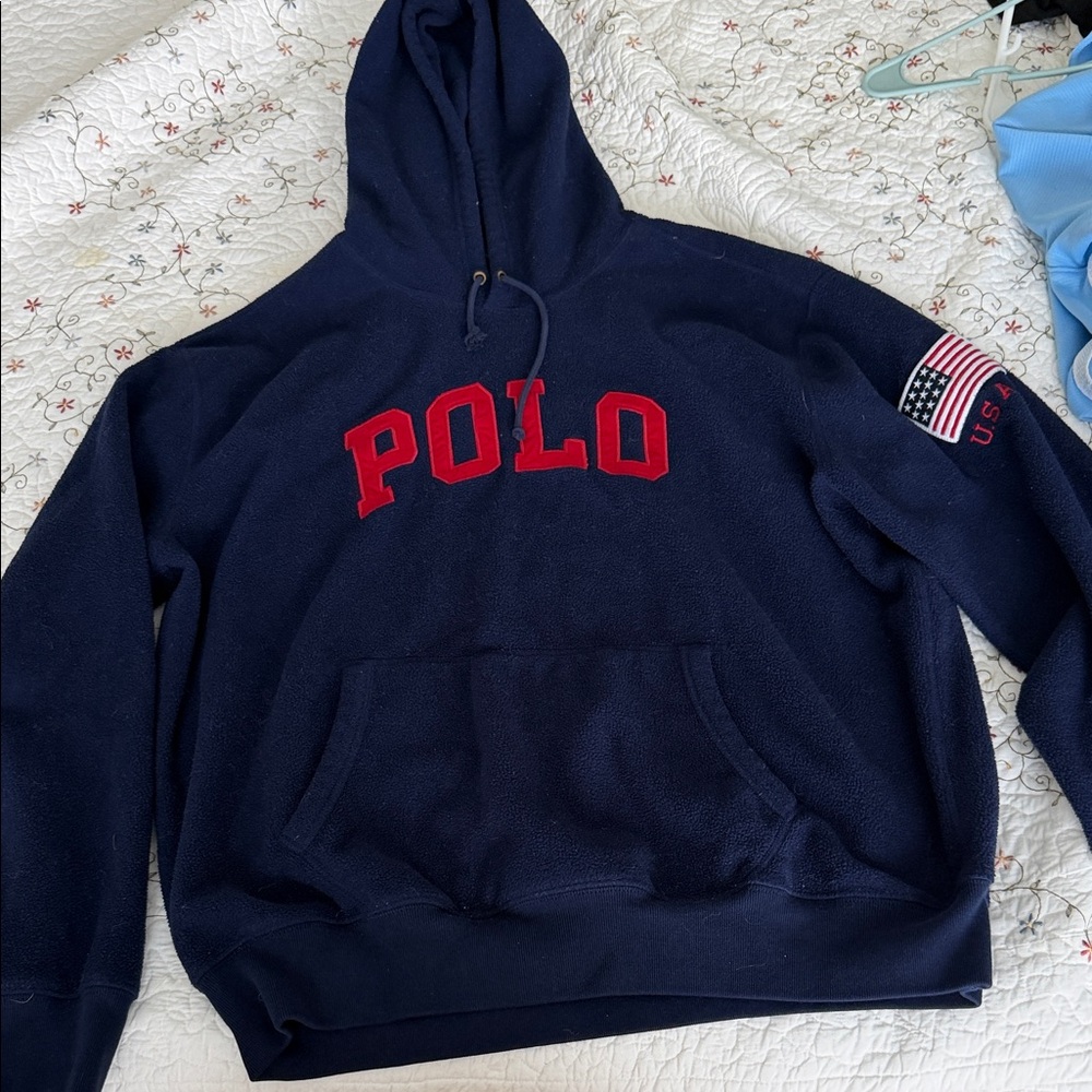 Polo by Ralph Lauren Navy Crewneck Hoodie with Red POLO Logo